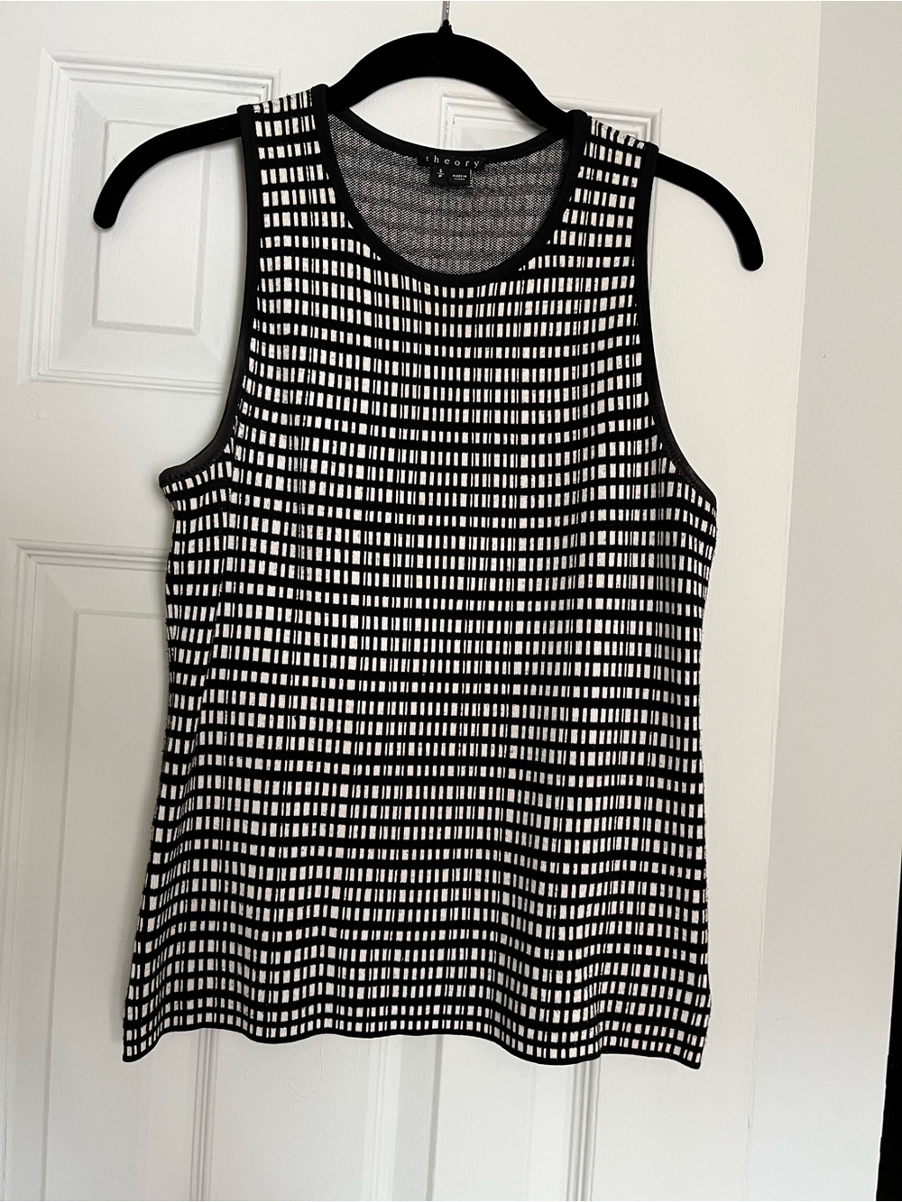 Theory Black and White Geometric Knit Tank